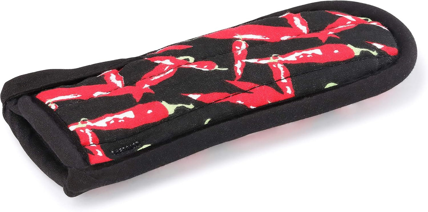 New Star Foodservice 1028744 Commercial-Grade Hot Skillet Handle Cover Holder, Hot Handle Holders/Mitts, Red Peppers Pan Cotton Handle Sleeve, Set of 6