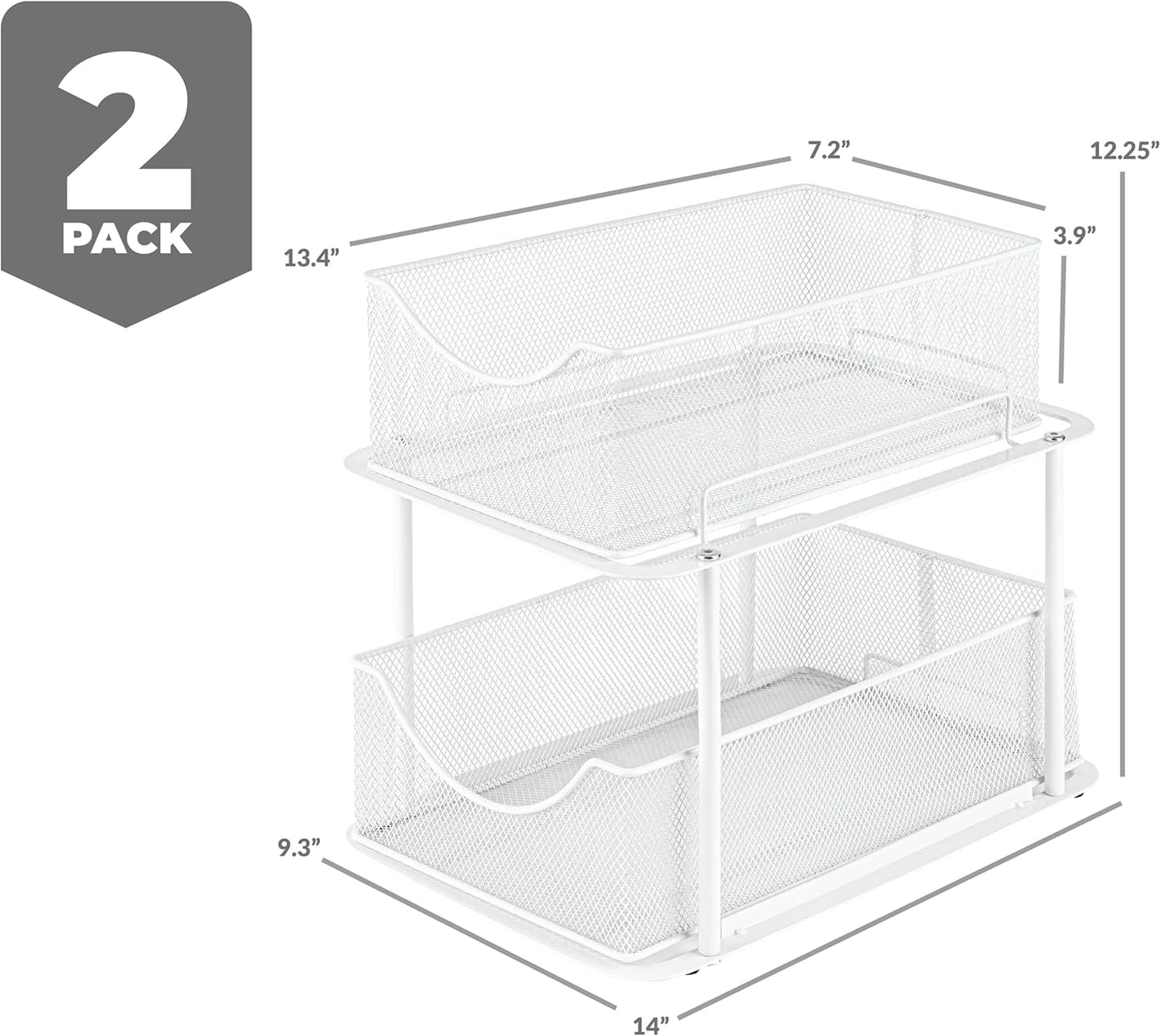 Sorbus 2 Sets of 2 Tier Metal Under Sink Organizer for Bathroom, Kitchen, Strong Steel Mesh Sliding Drawers for Under Sink, Under Cabinet, Closet, Kitchen, Pantry, Bathroom Organizers and Storage