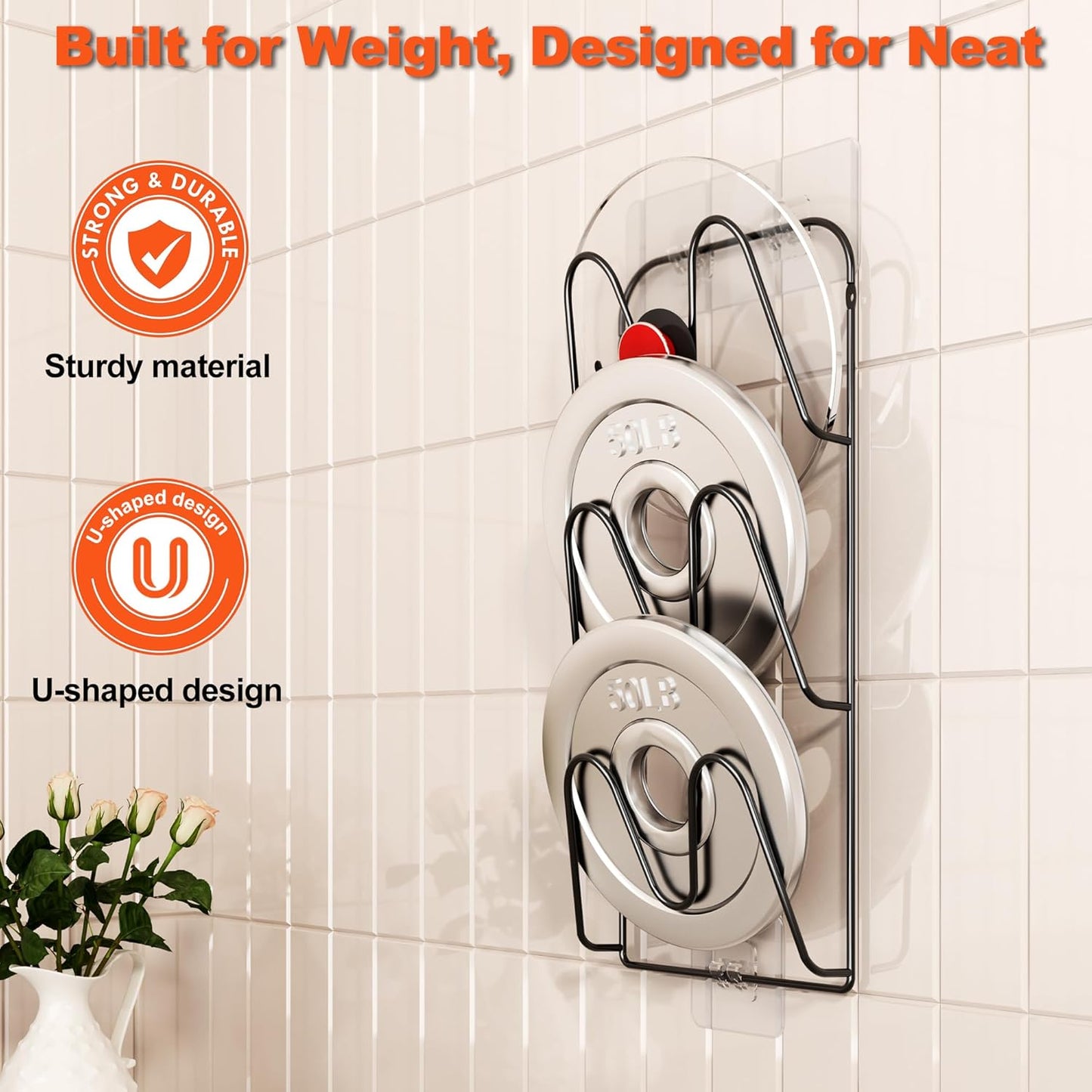 2 Pack Pot-Lid-Organizer, 6-Tier Pots and Pans Lid Organizer Under Cabinet, No Drilling, Rustproof, Lid-Organizers-Inside-Cabinet for Small-Space-Solution & Kitchen Cabinet Organization