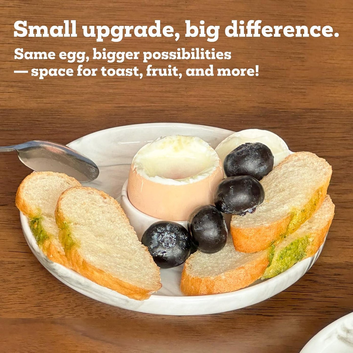 Cinf EggHolder & Spoon Set 2 Ceramic Egg Holders + 2 SS Spoons Breakfast Plate Marble 5.5'' Food Container Egg Tray Dinner Serving for Hard Boiled Eggs, Easter & Deserts Dish