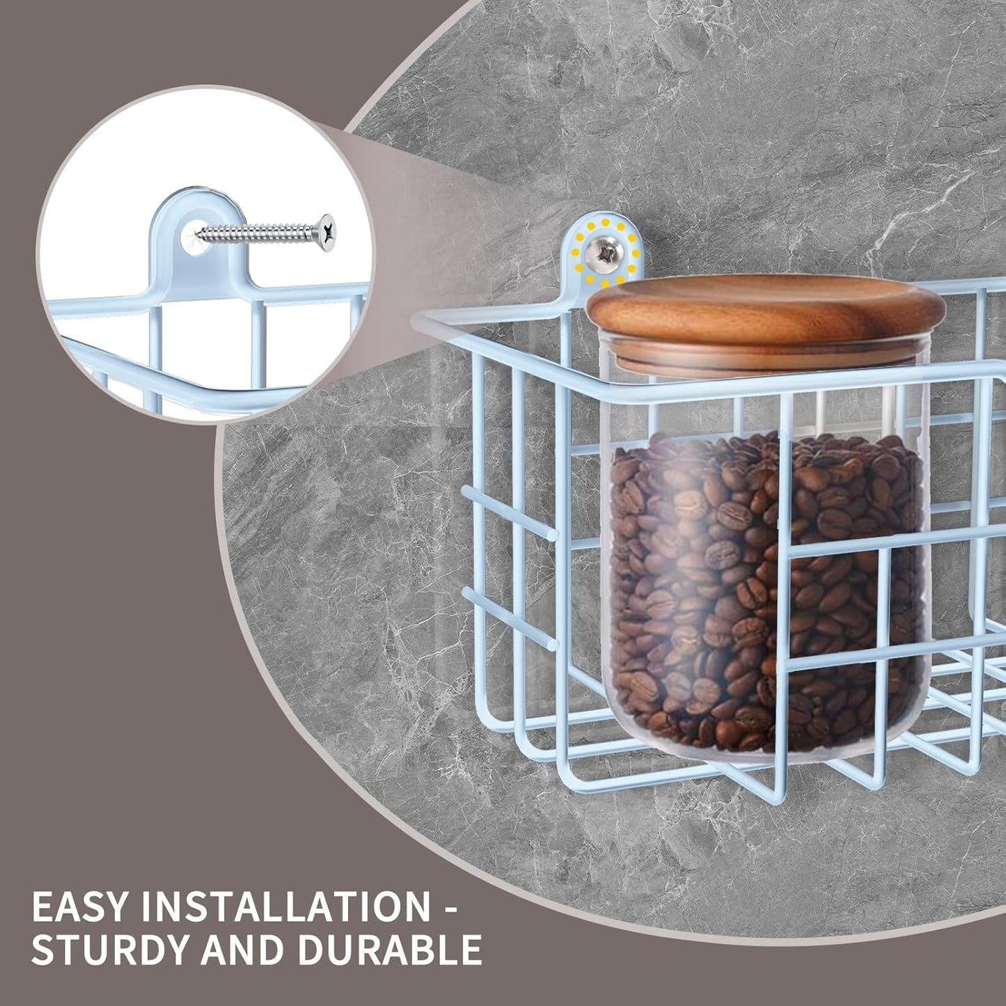 Spice Rack Wall Mount, 4-Pack Seasoning Organizer for Kitchen Storage Organization, Metal Spice Holder Saving Space Shelf for Cabinet, RV, Pantry, Blue