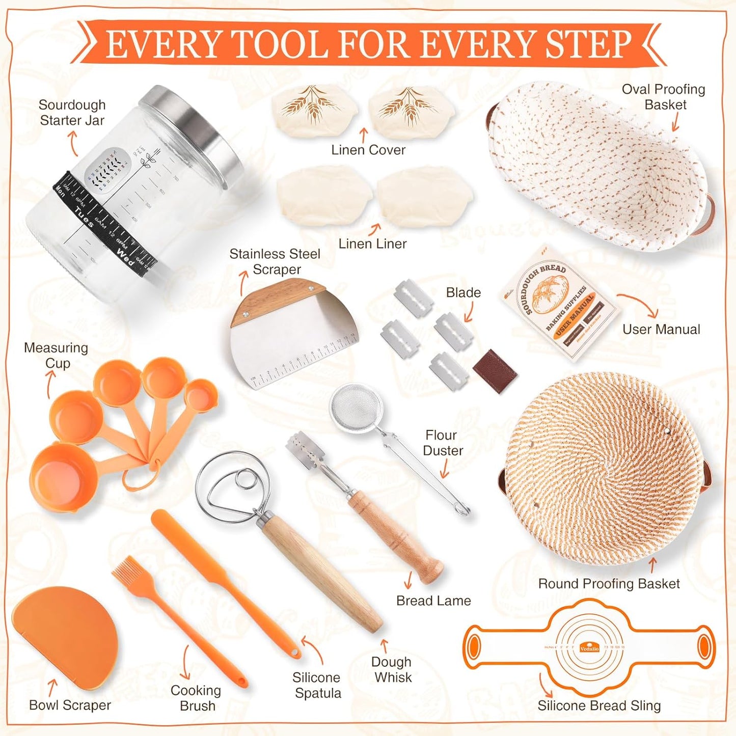 Sourdough Starter Kit, Sourdough Bread Baking Supplies, Sour Dough Starter Kits, Woven Bread Proofing Basket, Sourdough Kit Jar Sour Dough Bread Making Tools Kit Accessories, Gifts for Women Mom Wife