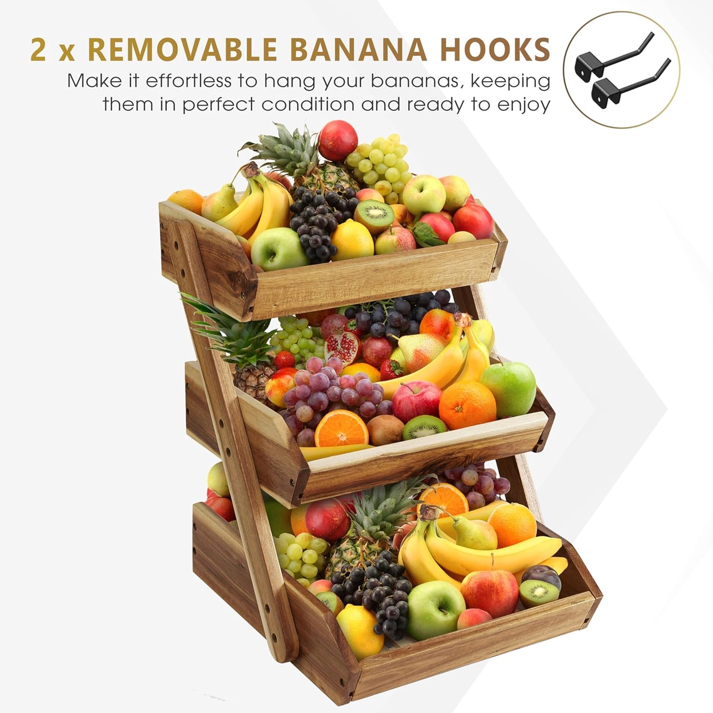 3-Tier Fruit Basket for Kitchen - Durable, Multifunctional, Large Capacity Fruit & Veggie Stand with Snack Organizer