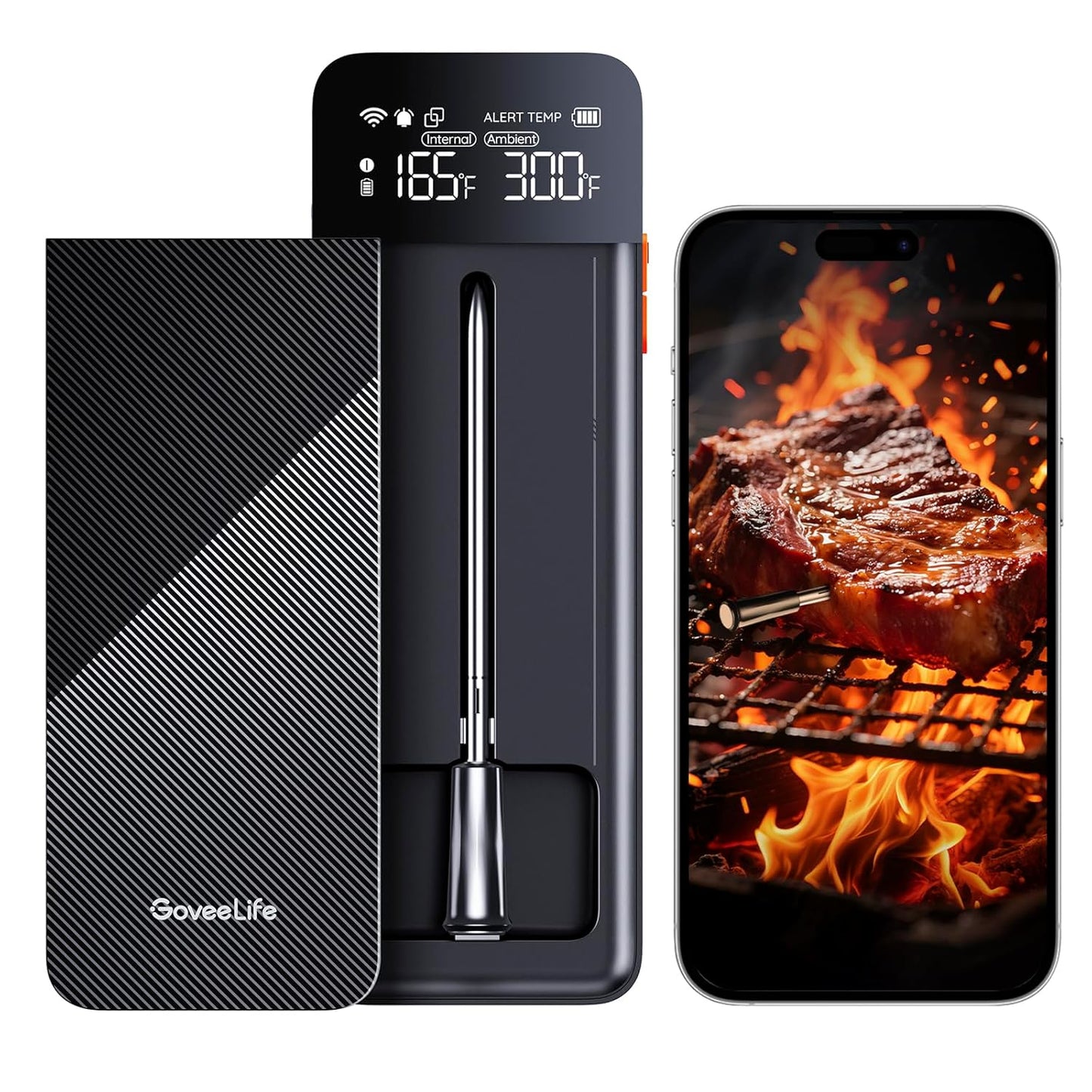 GoveeLife Wireless Meat Thermometer, 500FT Bluetooth Range Food Thermometer with Sensors, Instant Read, Standalone Display Base, IP68 Waterproof Real Time Monitoring Smart Alerts for BBQ, Grill, Oven