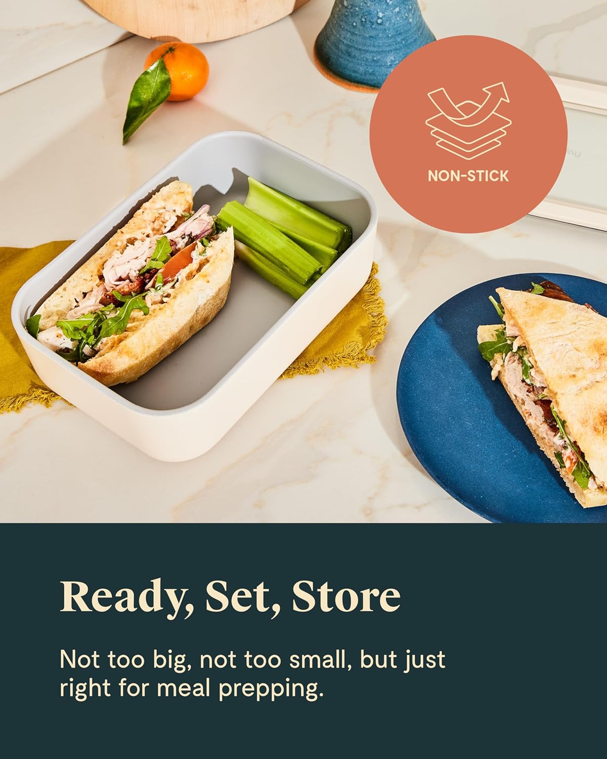 Caraway 2pc Glass Food Storage Set - 6.6 Cup Food Containers (2) - Ceramic Coated - Non Toxic, Non Stick Lunch Box with Lids. Dishwasher, Oven, & Microwave Safe - Mist