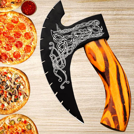 Pizza Cutter Axe Handmade Viking Pizza Axe Kitchen Tool Medieval Slicing Pizza Cutter with Sheath | Hunting & Camping Viking Axe | Viking Gifts For Men (PzAxe-392)