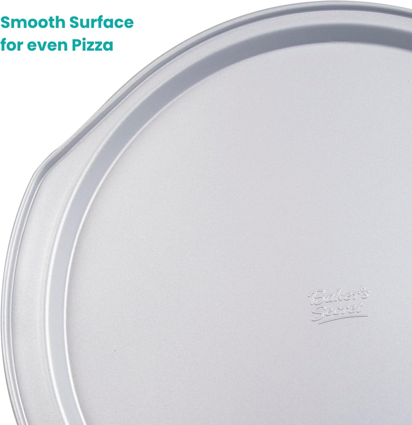 Baker's Secret 2pcs Pizza Pan for Oven 14", Baking Area 12", Aluminized Steel Pizza Baking Pan, 2 Layers Non-stick Coating Easy Release, Dishwasher Safe, Chemical Free No PFOA, PFAS, PFOS, and PTFE