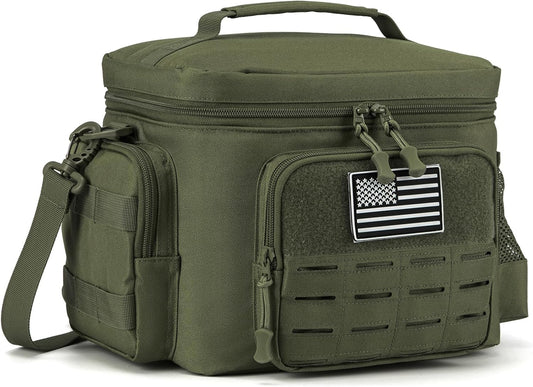 QT&QY Tactical Lunch Bag for Mens Military Heavy Duty Lunch Box Work Leakproof Insulated Durable Thermal Cooler Bag for Adult Meal for Office Camping Picnic Pail MOLLE Webbing Army Green