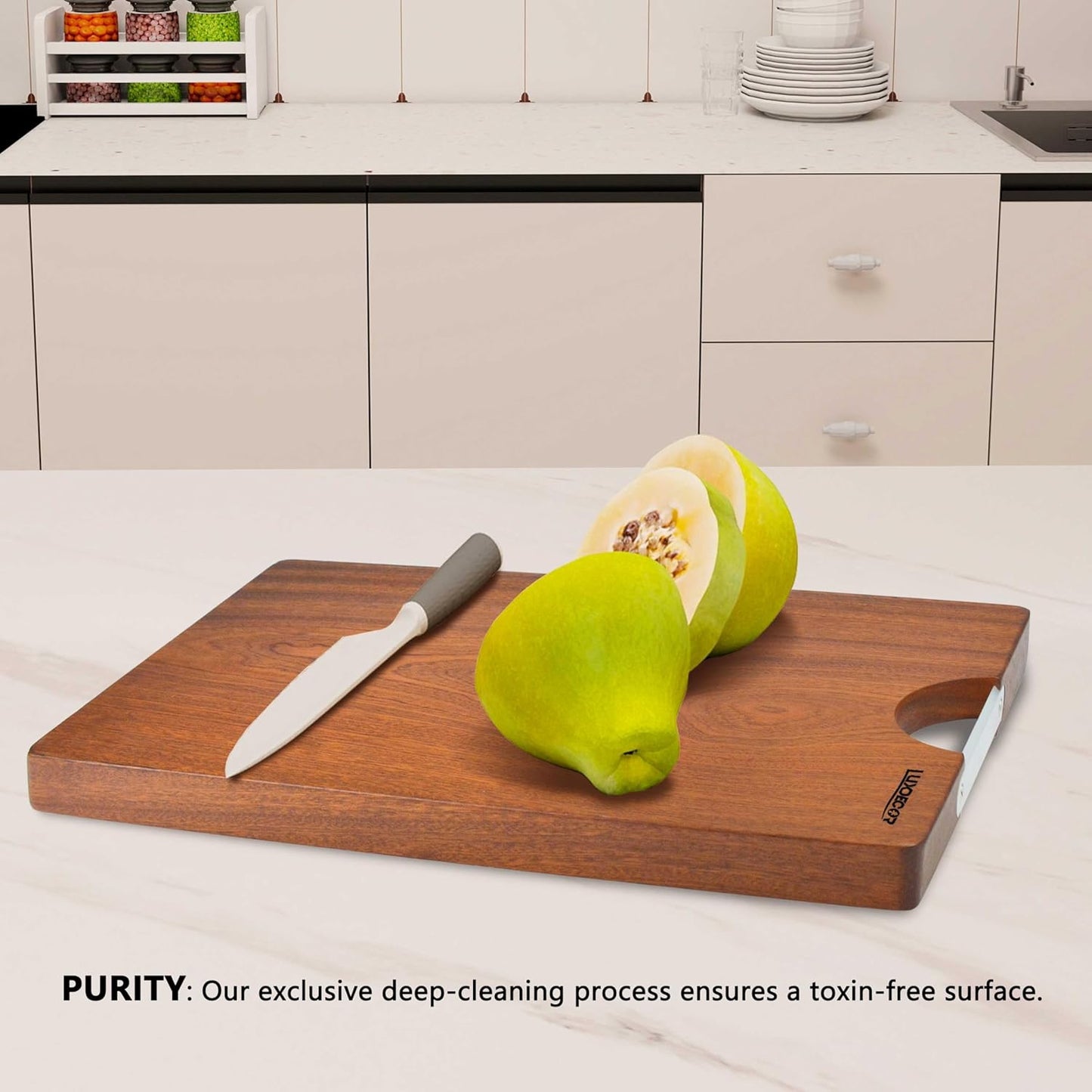 Real Solid Wood Cutting Board- Single Piece Wooden Cutting Board No Splicing&Glue, Sapele Wood Cutting Boards Of 17.7 * 11.8 * 1.2in Heavy Duty