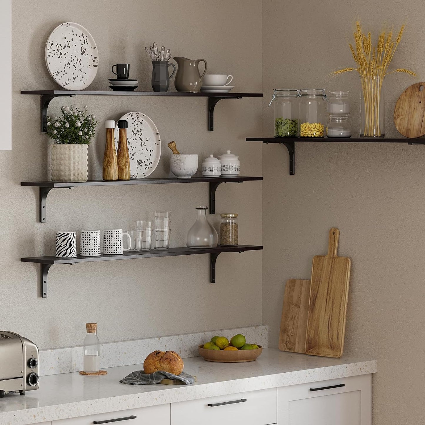 DINZI LVJ Long Wall Shelves, 55.1Inch Floating Shelves Wall Mounted, Extra Large Floating Storage Ledges with Sturdy Metal Brackets, Set of 2, for Living Room, Bathroom, Entryway, Kitchen, Espresso