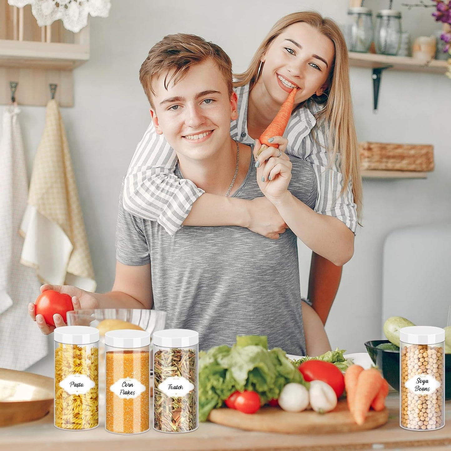 24 Pcs Plastic Jars, 16 OZ Plastic Jars with White Lids Clear Airtight Slime Containers Refillable Round Empty Storage Containers Jar for Kitchen & Household Dry Food Storage