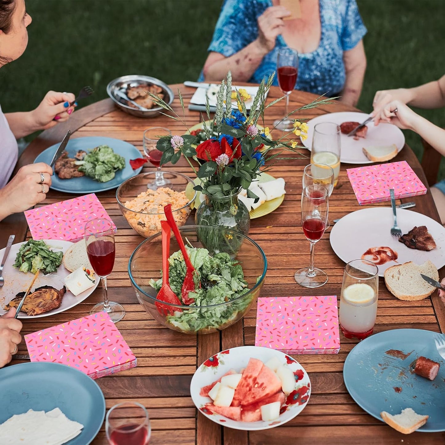 100 Pcs Sprinkles Napkins 2 Ply Disposable Paper Napkins for Baby Shower Birthday Party Theme Table Decor Supplies (Pink,Donut)