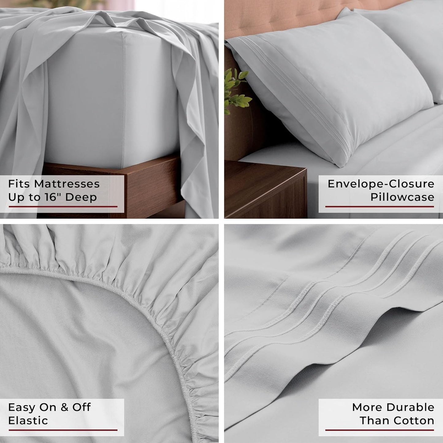 Mellanni California King Sheets Set - 4 PC Iconic Collection Bedding - Hotel Luxury, Extra Soft, Cooling Bed Sheets - Wrinkle, Fade, Stain Resistant (Cal King, Light Gray)