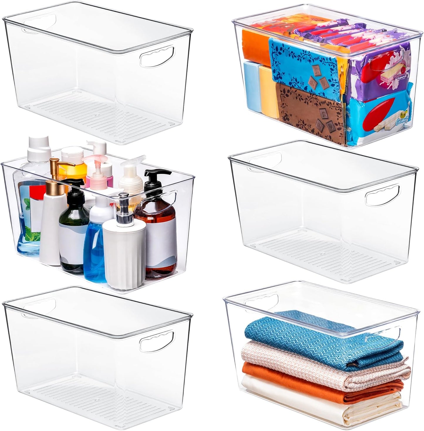 theaoo Clear Storage Bins with Lids Stackable - XLarge Plastic Containers for Pantry Organization and Storage - Perfect for kitchen,Fridge,Laundry Room,Bathroom,Garage,Closet,Cabinet Organizer -6 Pack