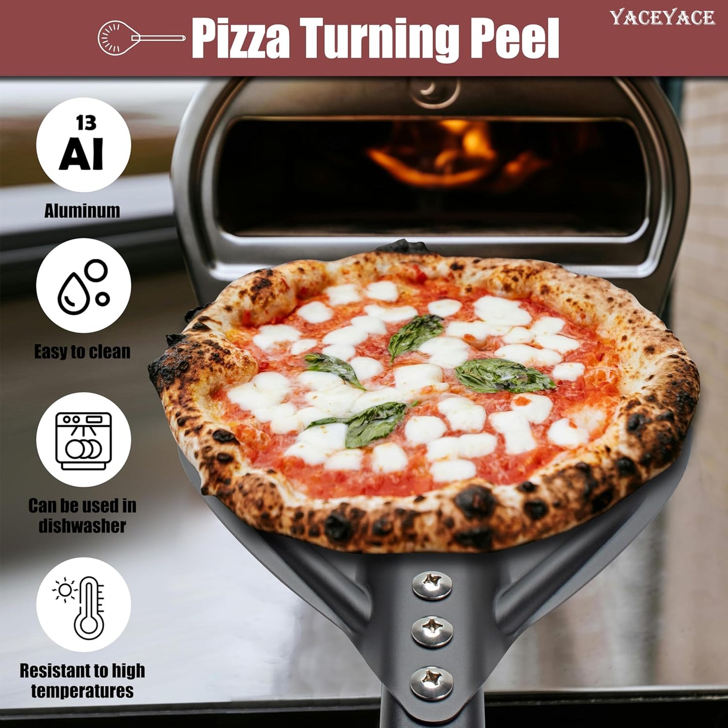 Pizza Turner, 8-inch Black Metal Pizza Turning Peel, Aluminum Turning Peel
