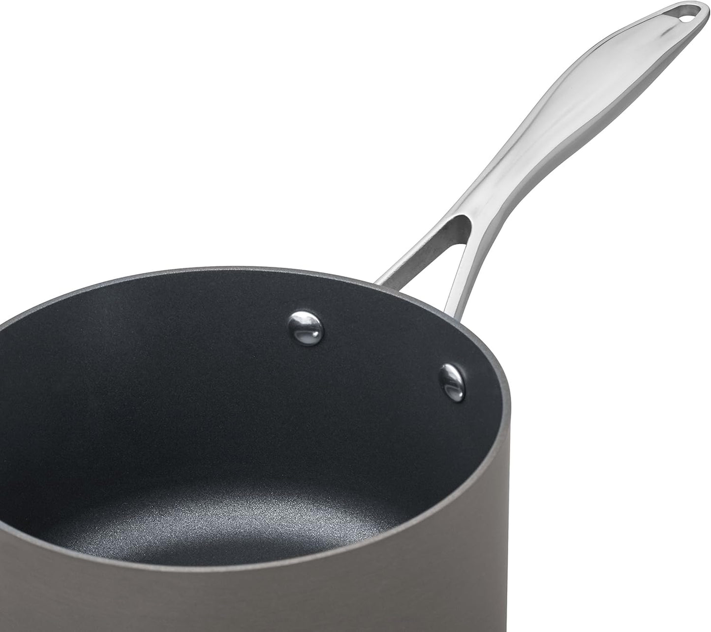 Amazon Basics Mini Sauce Pan With Lid, 1.9 Quarts, Hard-Anodized Non-Stick Aluminum, Gray (Previously Stone & Beam brand), pack of 1