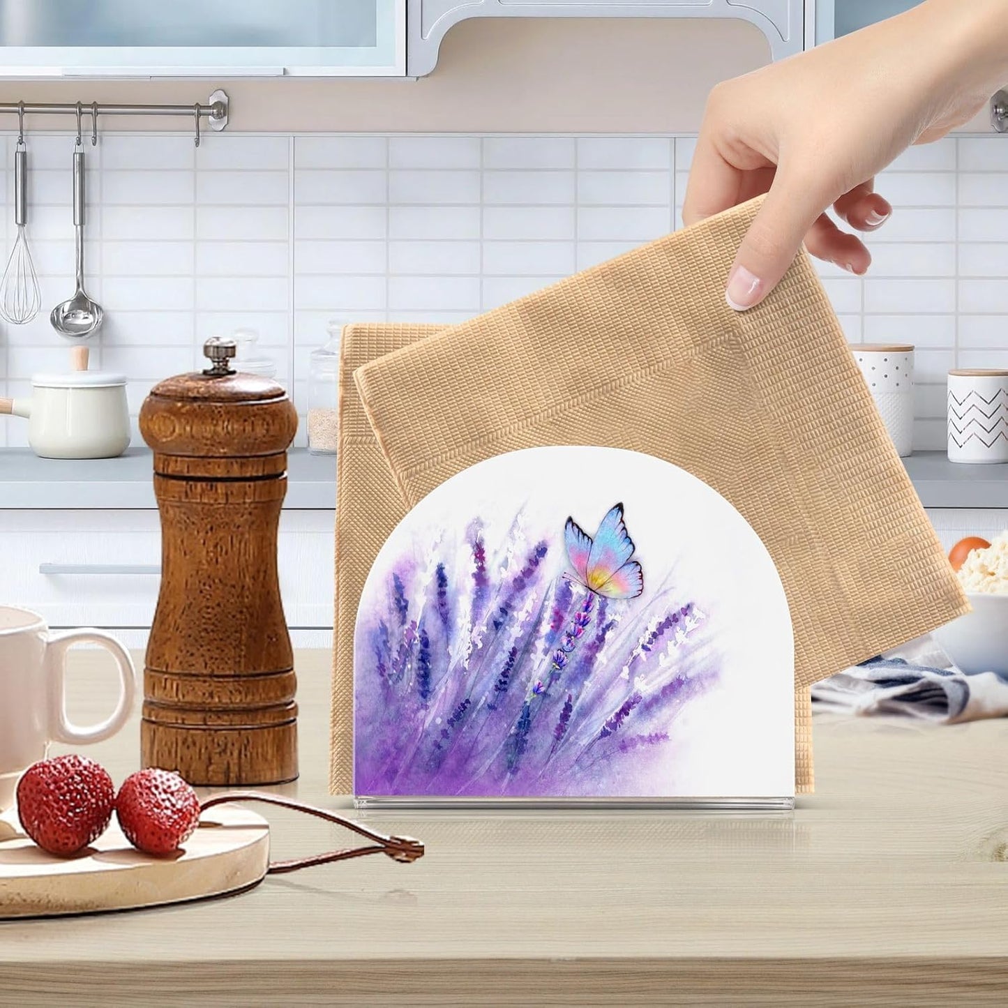 Lavender Butterfly Purple Napkin Holder for Table Paper Napkins Holder Acrylic Tissue Dispenser Kitchen Dining Room Bathroom Party Car Decor