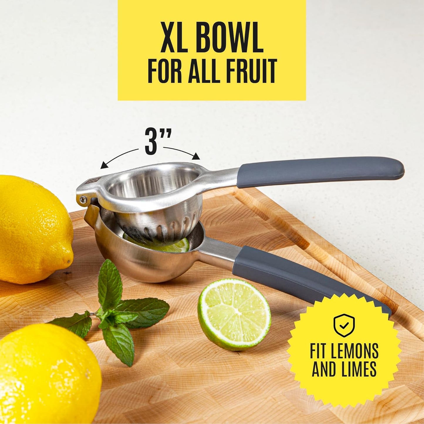 Large Lemon Squeezer Stainless Steel Press - Non-Slip Grip, Heavy Duty, Manual Design - Effortless Pro-Grade Lemon, Lime, Orange, and Citrus Fruit Hand Held Lemon Juicer Squeezer - No Seeds, Max Juice