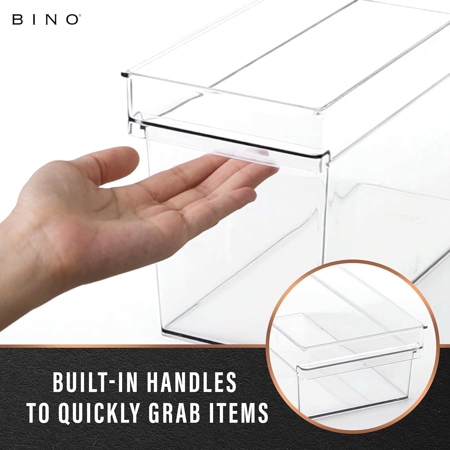 BINO | Plastic Storage Bins, Large | THE HANDLER COLLECTION | Multipurpose Organizer Bins | Kitchen Pantry Organizers and Storage | Clear Containers for Organizing Home | Freezer Organizer
