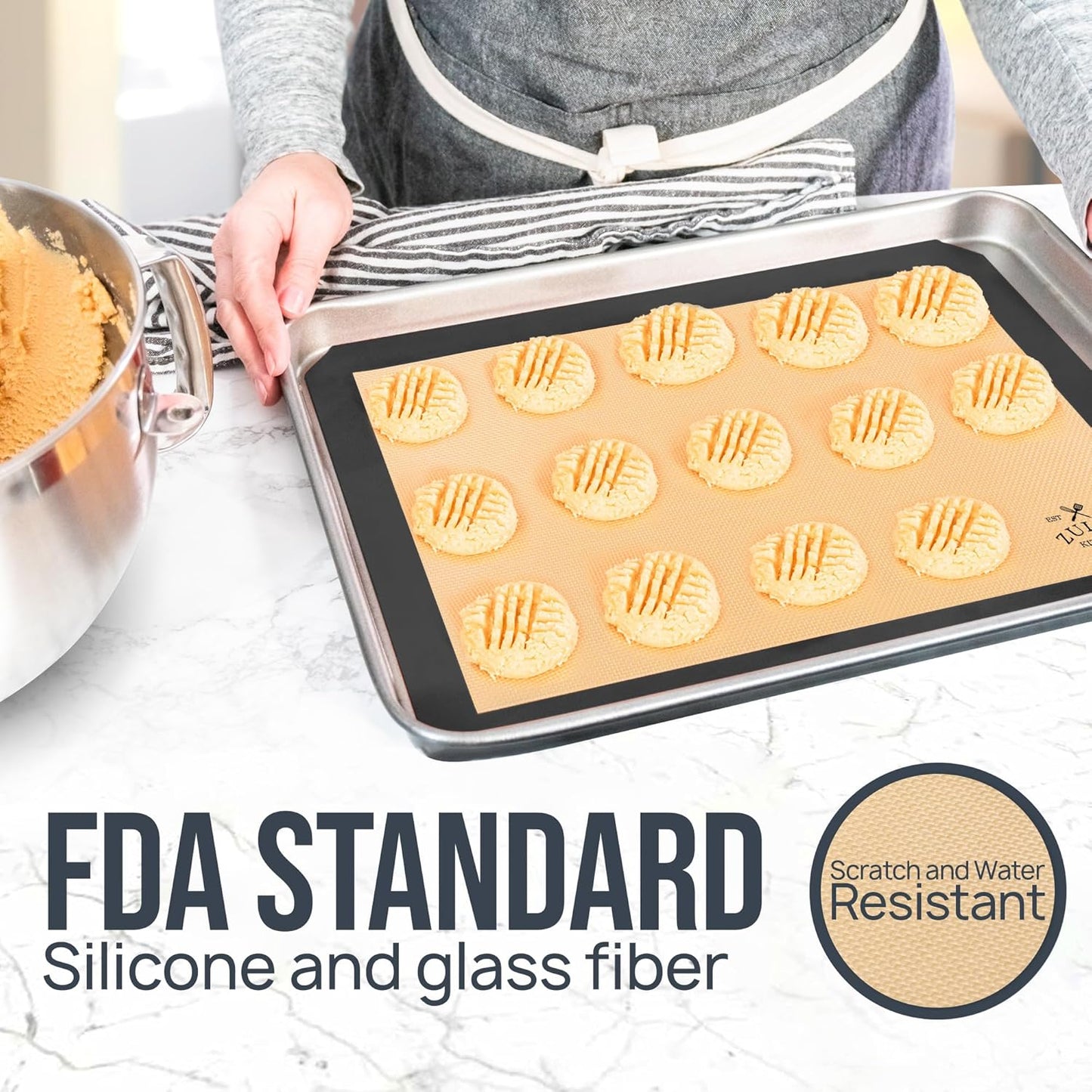 Zulay Kitchen Silicone Baking Mat 2-Pack (16.5"x11.6") – Reusable Nonstick Silicone Baking Sheets for Oven, Pastry, Cookies & More – Easy to Clean, Heat Resistant (Black)