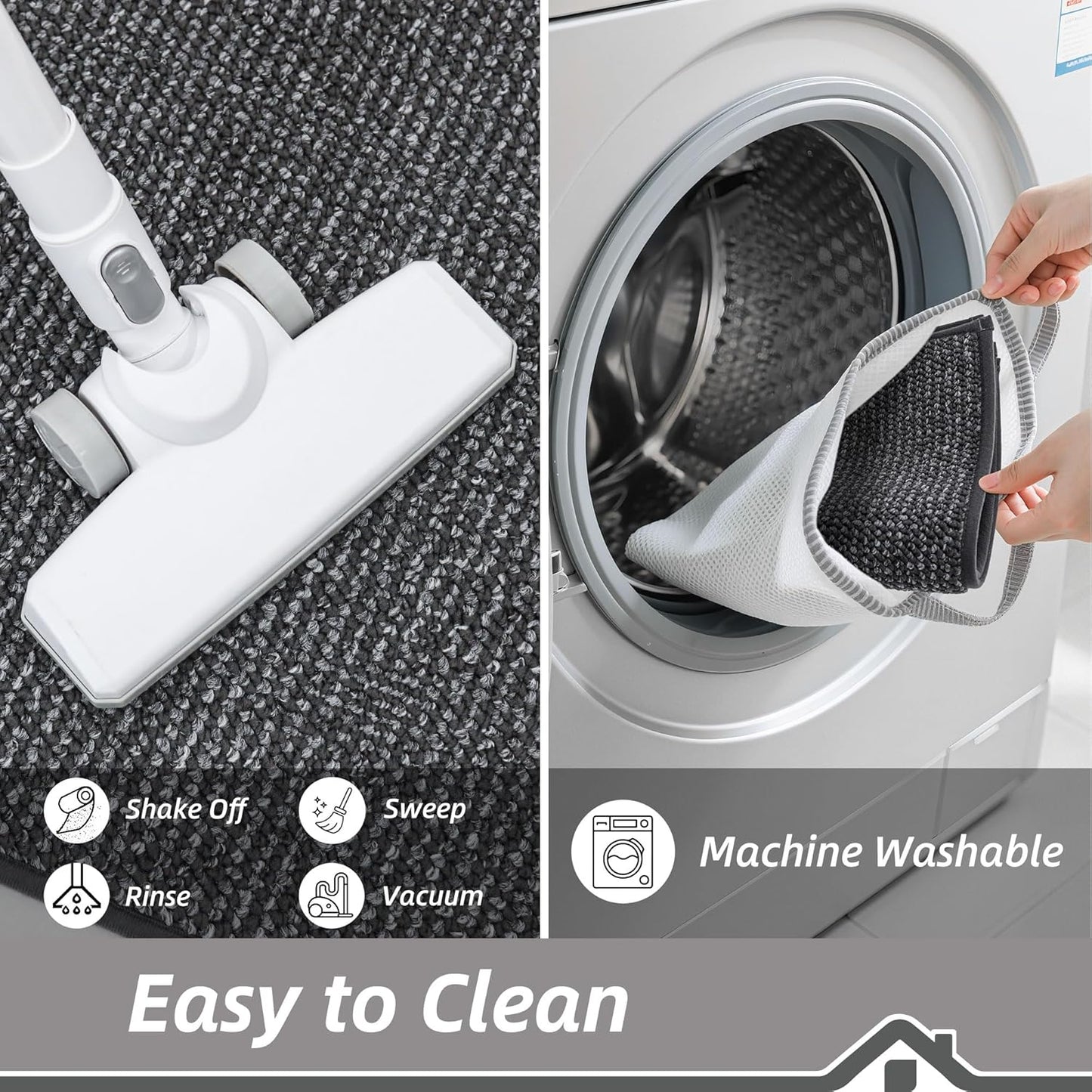 BEQHAUSE Kitchen Runner Rugs 24"x60", Non-Slip Kitchen Mats for Floor, Super Absorbent and Stain Resistant Kitchen Rug, Machine Washable Rugs for Kitchen, Hallway, Laundry & Sink, Charcoal