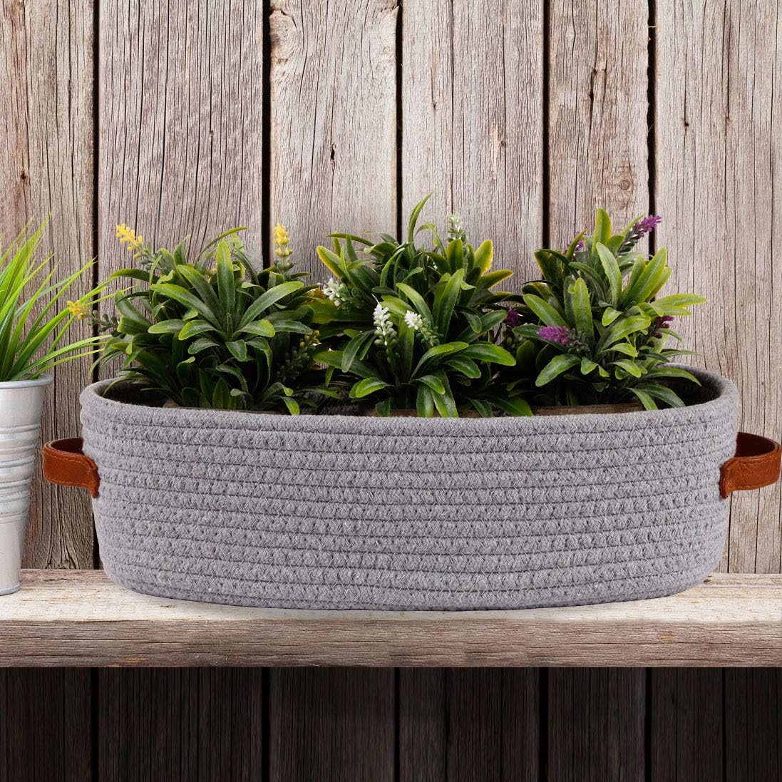 2 Pack Cotton Rope Small Woven Basket,Toilet Paper Basket,Room Storage Basket with Handles for Bathroom, 13"x5.9"x4" Gary