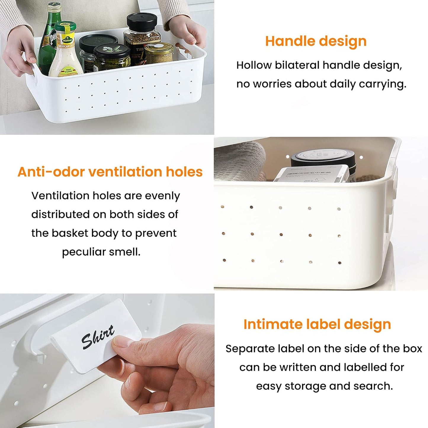 vacane Large White Storage Baskets with Snap Lid, Extremely Durable, Storage Baskets for Organizing Stackable Storage Box with Handle for Playroom Classroom Closet Office, 14 x 10 x 8 inch