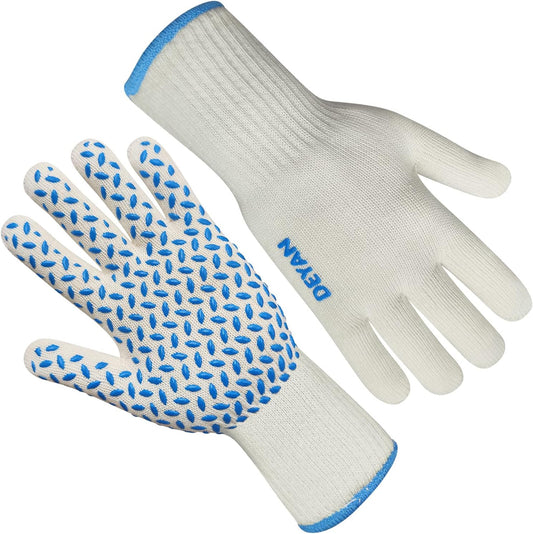 DEYAN Heat Resistant Oven Gloves 932°F | Silicone Non-Slip Mitts with Fingers | Flexible for Baking, BBQ, Grilling | Machine Washable (White, 1 Pair)