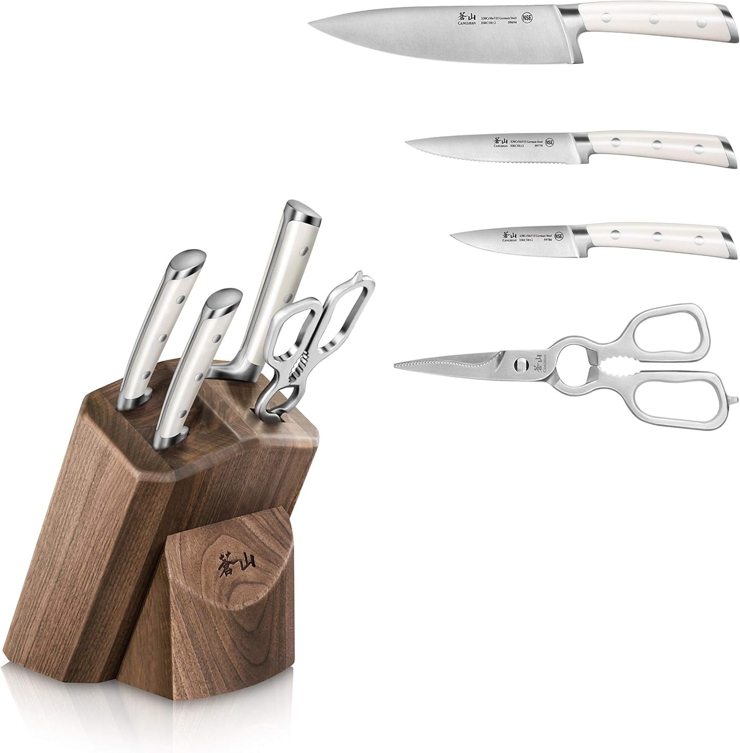 Cangshan S1 Series 1022568 German Steel Forged 5-Piece Starter Knife Block Set, Walnut