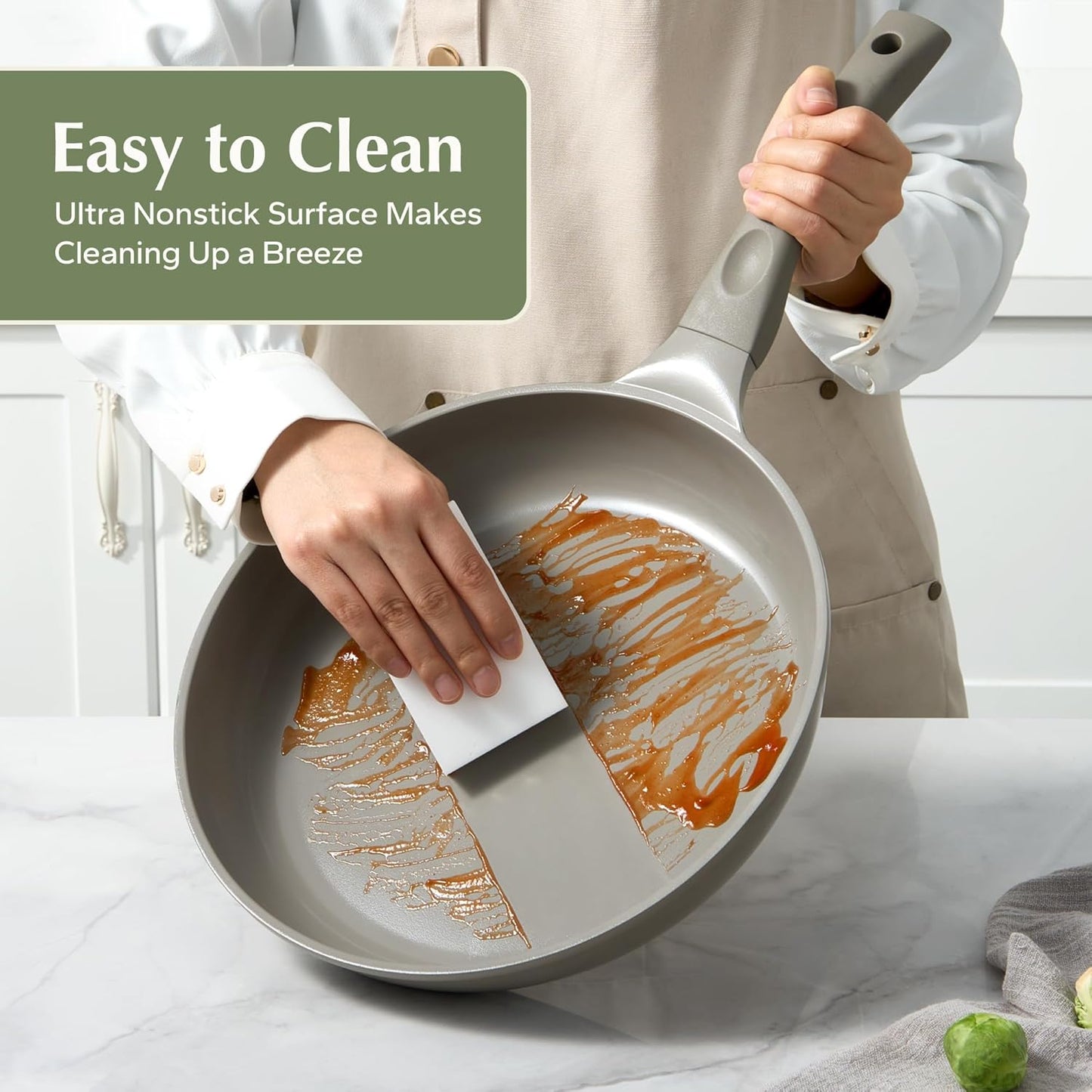 Redchef Non Stick Frying Pans, Ceramic Pan, Non-toxic Healty Skillet Omelet Pan with Heat-Resistant Handle, PFOA & PFAS Free, Compatible with All Stovetops, Dishwasher Safe, Even Heating, Gray, 11"