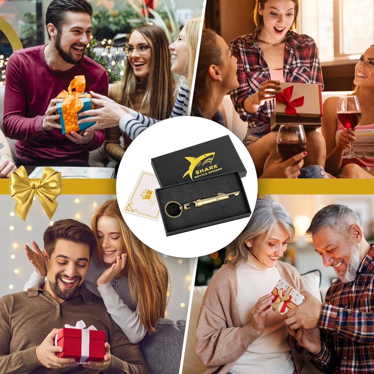 LKKCHER 2-in-1 Shark Bottle Opener, Novelty Keychain Corkscrew Wine Opener, Beer Bottle Opener, Wine & Beer Gifts for Men, Father's Day Gifts, Christmas Gifts, Birthday Gifts, Bronze