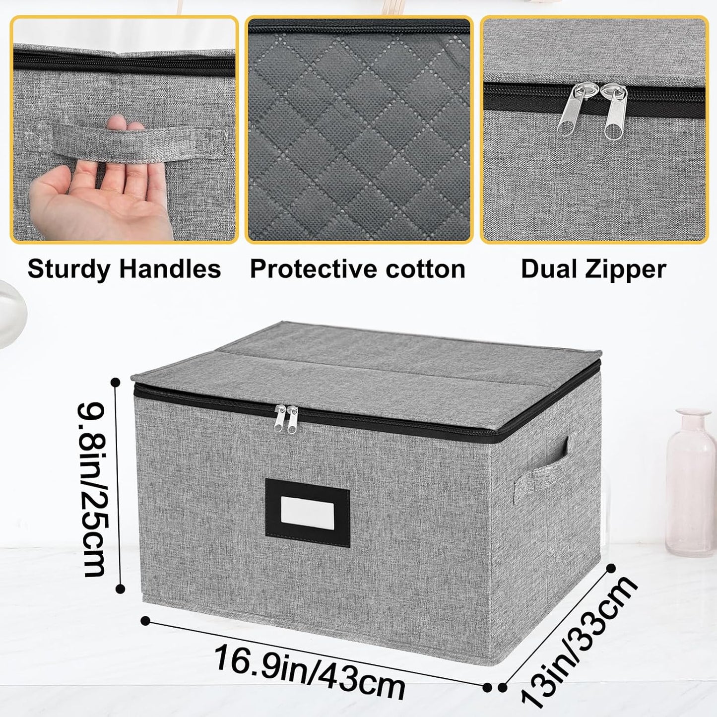 VERONLY Stemware Storage Cases,Quilted Wine glass Storage Boxes with Divider-China Storage Containers Hard Shell Holds 12 Wine Glass or Crystal Glassware Storage Containers, Stackable (Light Grey)