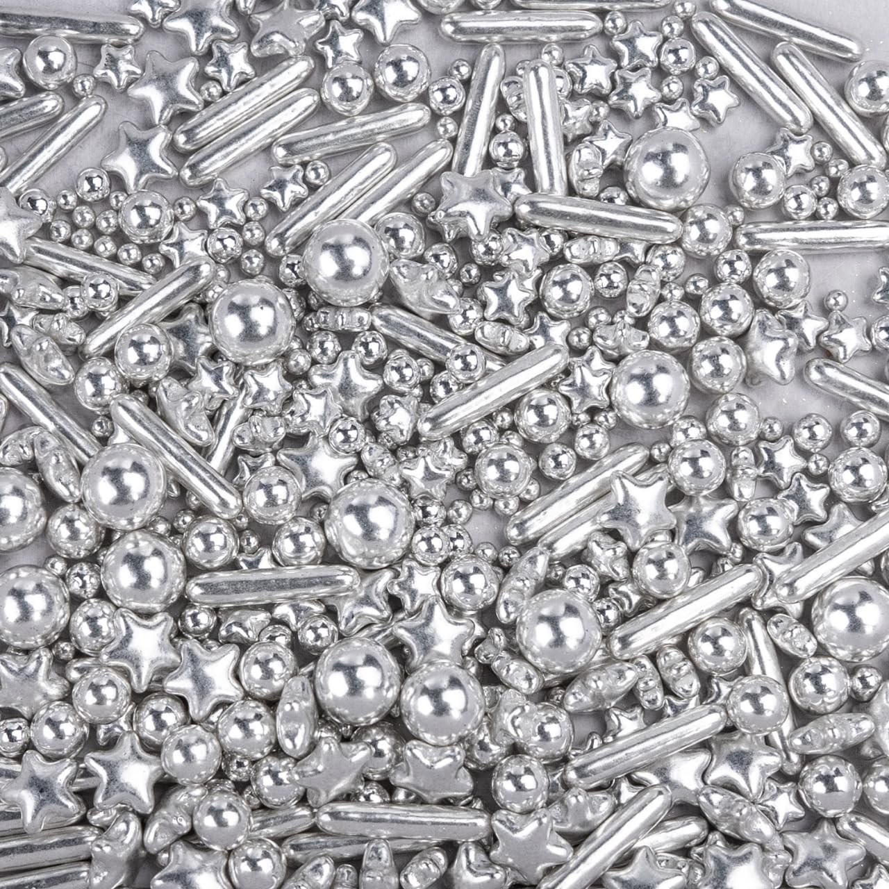 Dazzjoy Edible Silver Star Pearl Sprinkles, Ball Sugar Candy, Edible Silver Pearls for Cake Sprinkles, 130g/4.58oz, Cupcake & Cookies Topper Decoration, Wedding Party Halloween Christmas Supplies