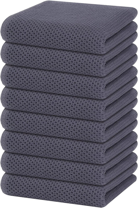 Homaxy 100% Cotton Waffle Weave Kitchen Dish Towels, Ultra Soft Absorbent Quick Drying Cleaning Towel, 13 x 28 Inches, 8-Pack, Dark Grey