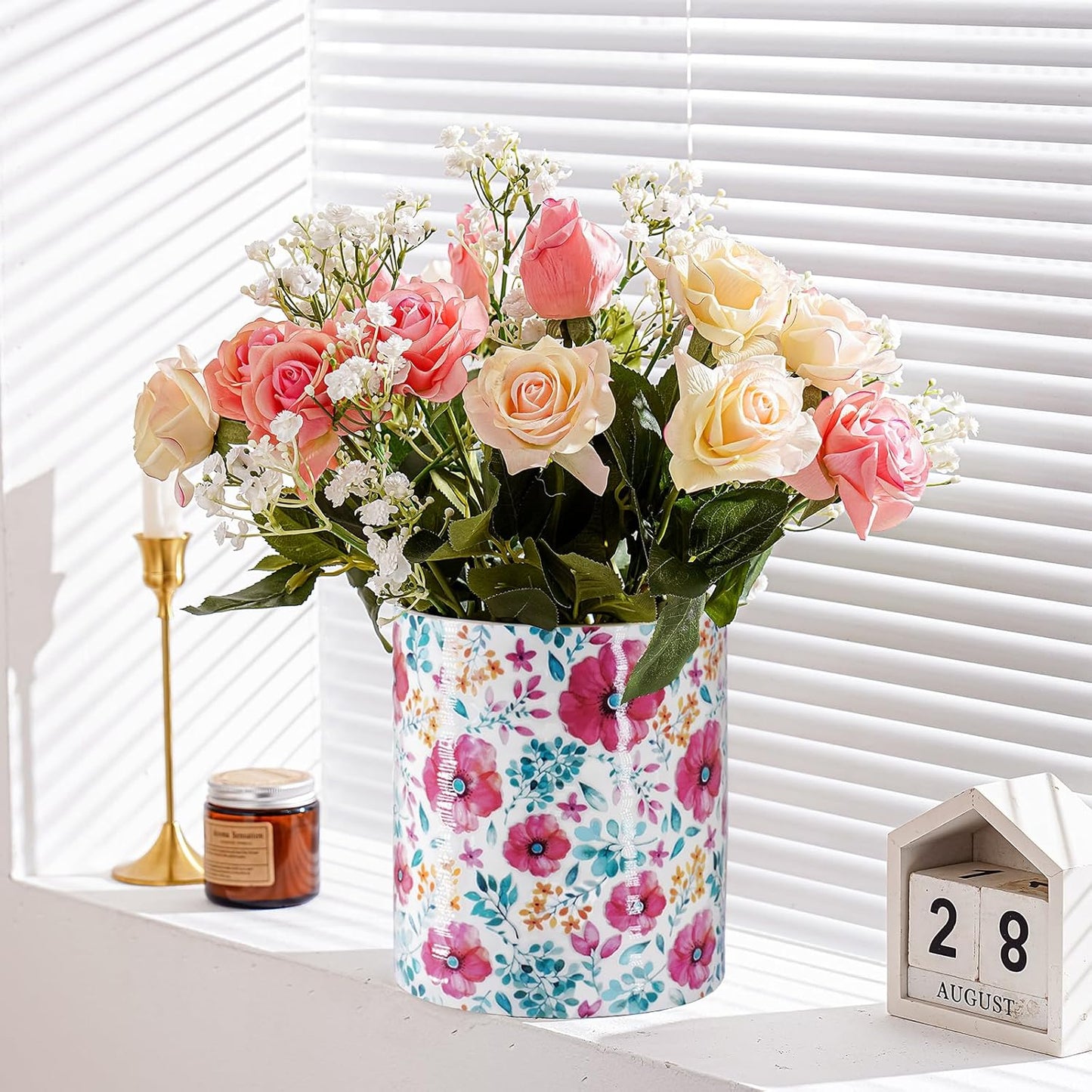 Kitchen Utensil Holder,7.2″Extra Large Stable Pattern Ceramic Utensil Crock,Utensil Organizer for Countertop,Kitchen Decor,Utensil Holder for Housewarming,Wedding Gift (Purple Red)