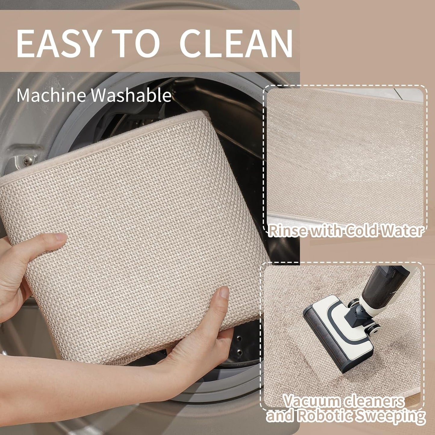 Kitchen Rugs and Mats Non Slip Washable, Absorbent Runner Rugs for Kitchen, Front of Sink, Kitchen Mats for Floor，Easy to Clean and Maintain Kitchen Floor mat(Beige, 17"x59")