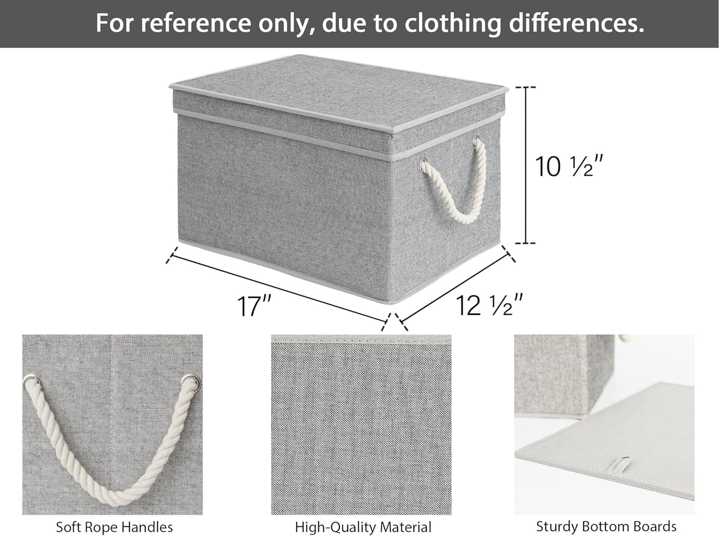 StorageWorks Storage Bins with Lids, Decorative Storage Boxes with Lid and Soft Rope Handles, Foldable Storage Baskets for Closet, Shelves, Stackable, Gray, Jumbo, 3-Pack