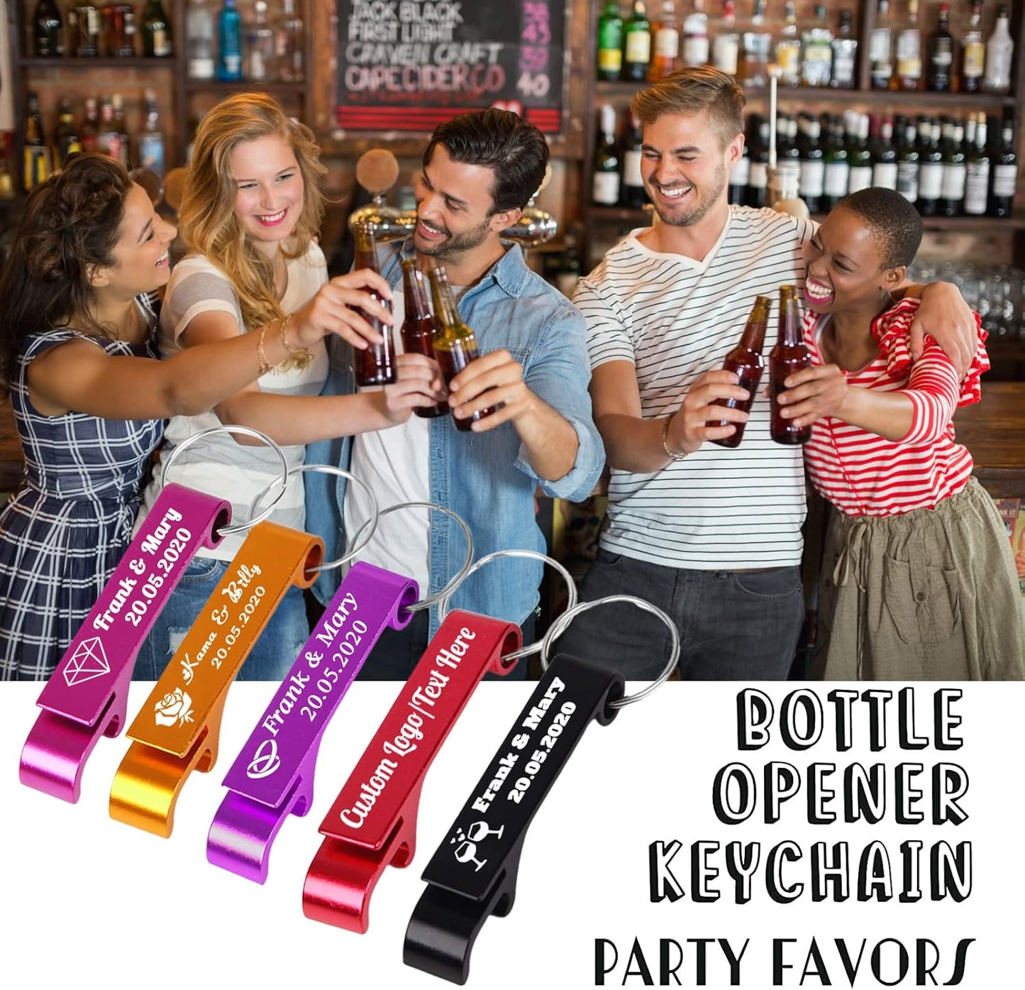 30PCS Personalized Bottle Opener Keychain Bulk Custom Beer Bottle Opener with Logo Text Engraved Wedding Bottle Opener Favors Customized Gifts for Guests Baby Shower Birthday Party-Purple