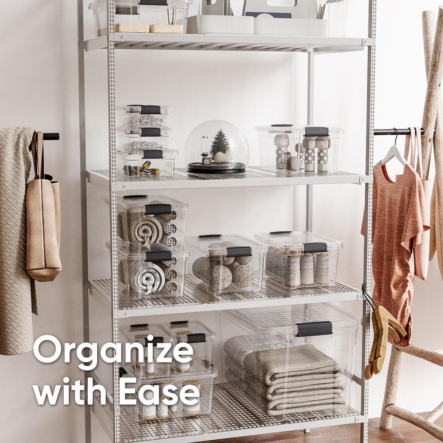 Superio Storage Bins with Lids- 4 Pack, 4.75 Qt Clear Boxes for Organizing, Stackable Plastic Containers- BPA Free, Non-Toxic, Odor Free, Organizer for Home, Office, Dorm