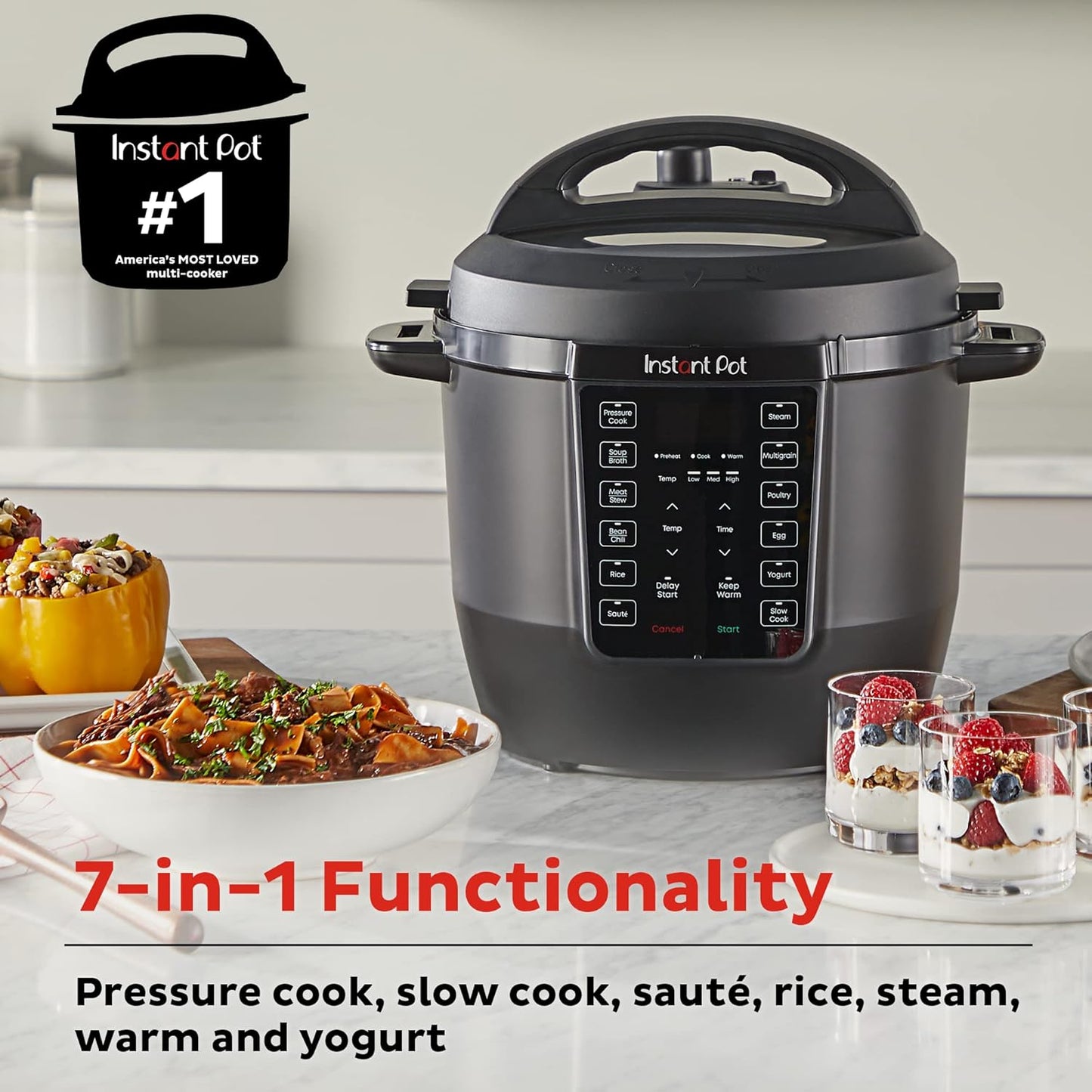 Instant Pot RIO, 7-in-1 Electric Multi-Cooker, PressureCooker, SlowCooker, RiceCooker, Steamer, Sauté, Yogurt Maker, & Warmer, Includes App With Over 800 Recipes, 6 Quart