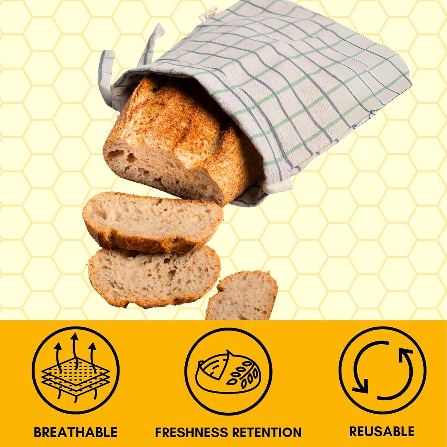 Keeki Bag - The Original Beeswax Lined Bread Bag for Homemade & Sourdough | Reusable Linen Bread Storage | Beeswax Wrap Alternative | Plastic-Free Storage w/Wide Drawstring Closure (Blue)