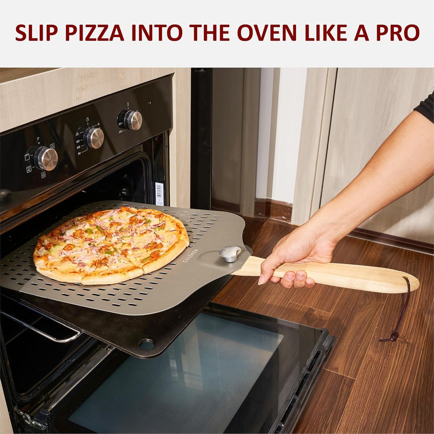 Pizza Peel 16 inch,16" Wx 18" L, Aluminum pizza peel with Foldable Wood Handle and Storage Bag, Non-perforated (16 inch Perforated)