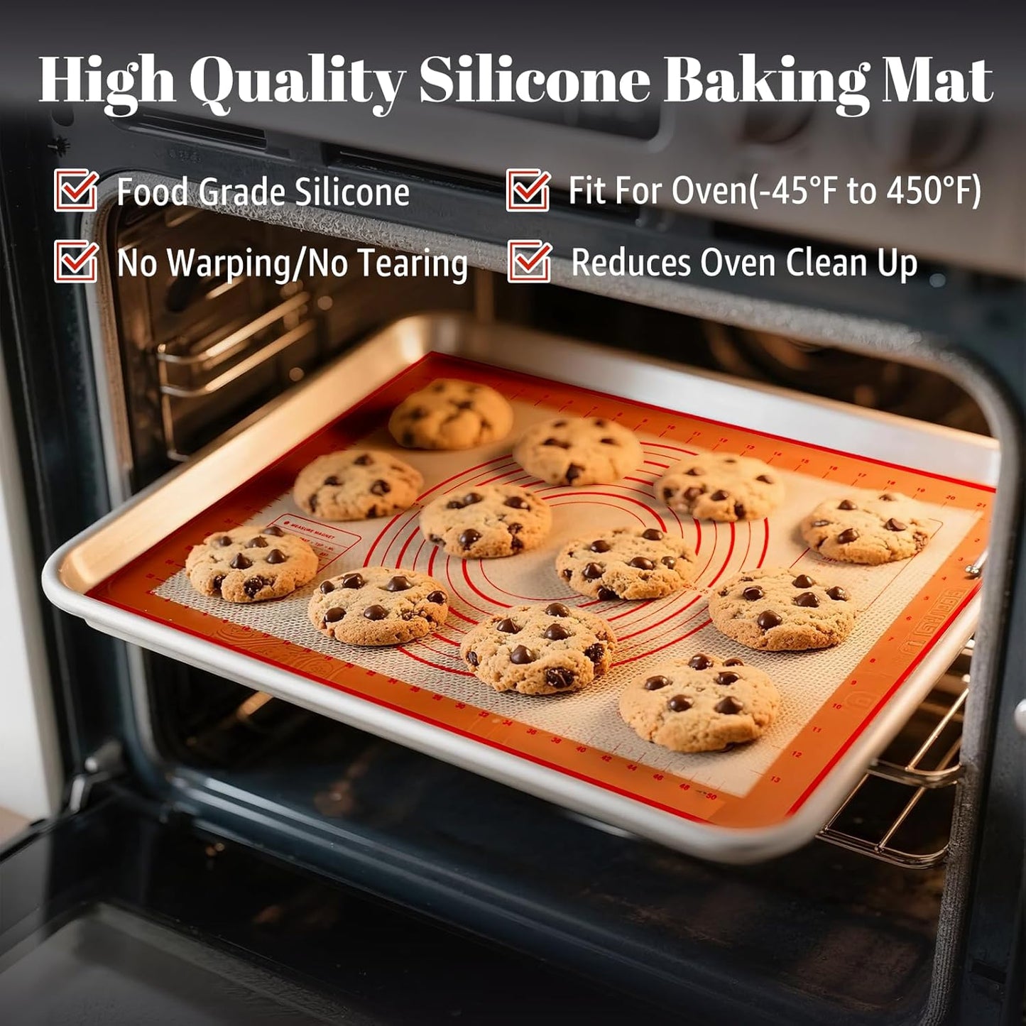 Silicone Baking Mat - Non Stick Pastry Mat Sheet for Dough Rolling, 0.7MM Thick Non-slip Baking Mat With Measurements, Reusable, Easy Clean Silicone Mats for Kitchen Counter (Red)