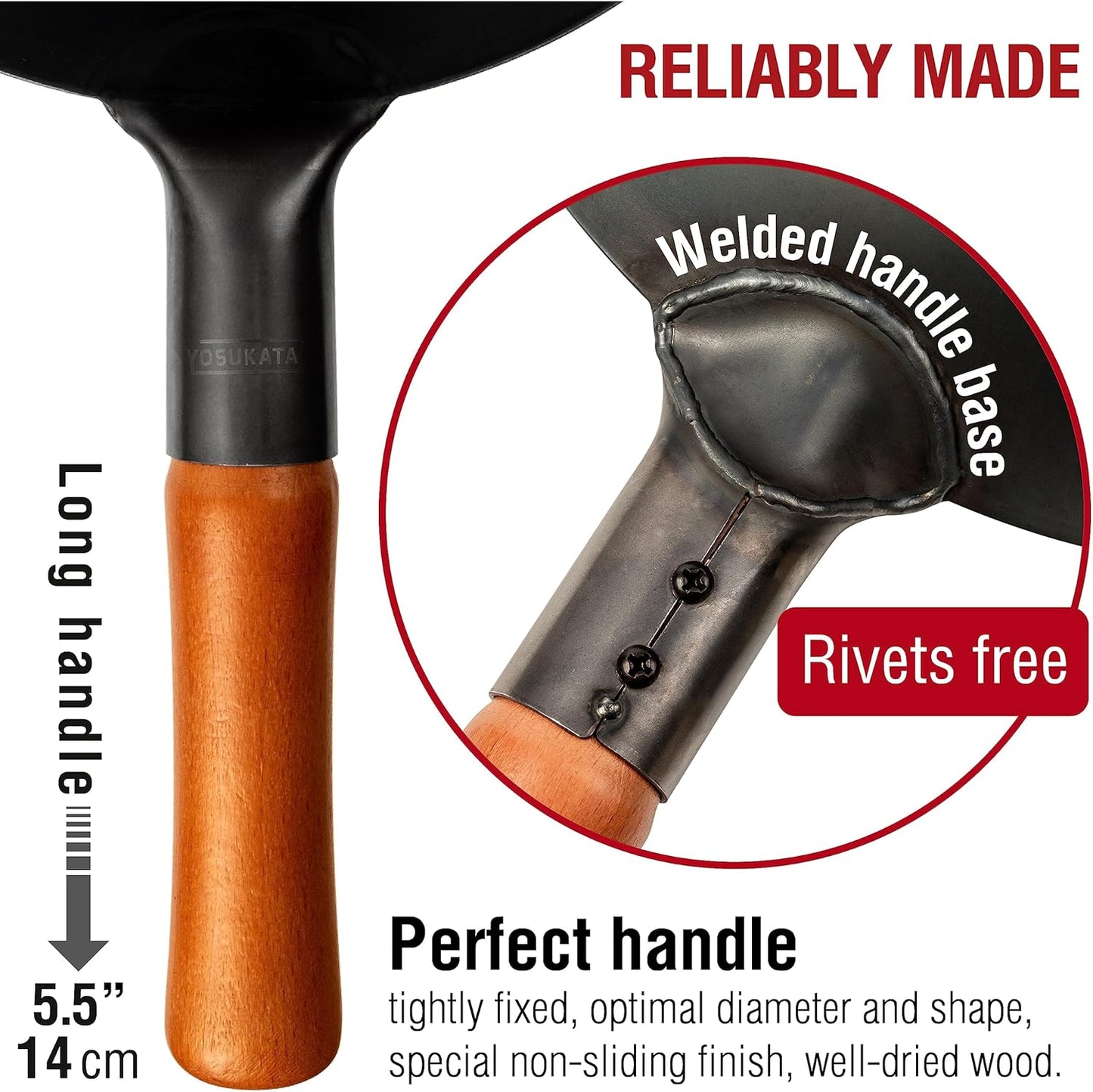 YOSUKATA 11.8" Carbon Steel Wok Pan – Pre-Seasoned Flat Bottom Pow Wok for Stir Fry, BBQ, Grill & Camping – Traditional Japanese Chinese Cookware – Compatible with Induction, Electric, Gas, Open Fire