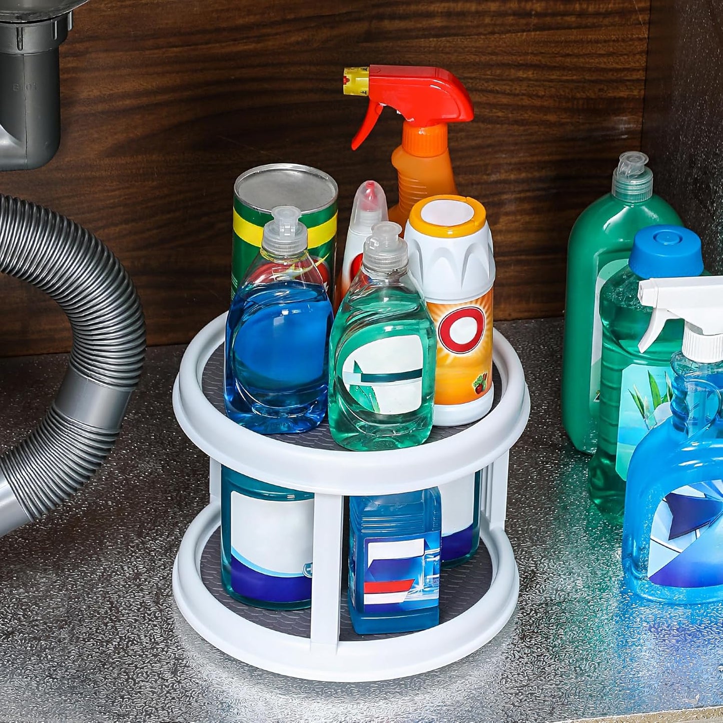 2 Tier 10" Turntable Lazy Susan Spice Organizer - Rotating Seasoning Rack for Pantry Cabinet Kitchen Countertop, Table Top Organizing - Multiuse Two Tier Rotating Organization Rack Spinner