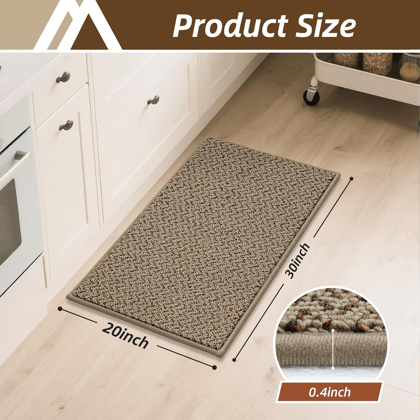 COSY HOMEER Kitchen Rugs 20"x32" Non-Slip Kitchen Mats for Floor Absorbent Stain Resistant Kitchen Floor Mat Machine Washable Rugs for Kitchen,Hallway,Sink,Taupe
