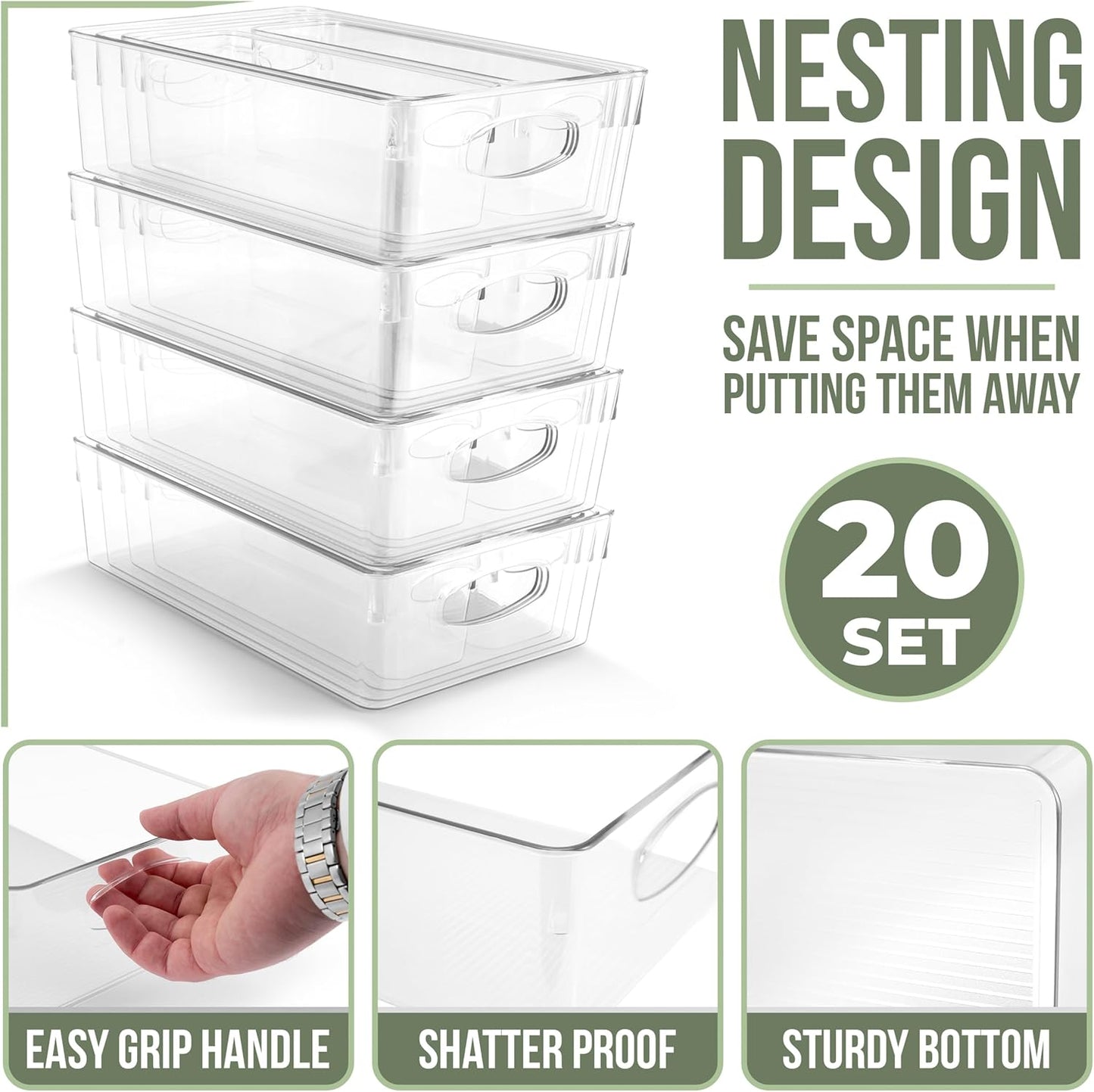 Sorbus Variety 20-Pack Clear Plastic Organizing Bins – Clear Bins for Organizing, Refrigerator Organizers, Fridge Organizer, Pantry Storage, Kitchen Organizer, and Pantry Organizers and Storage Bins