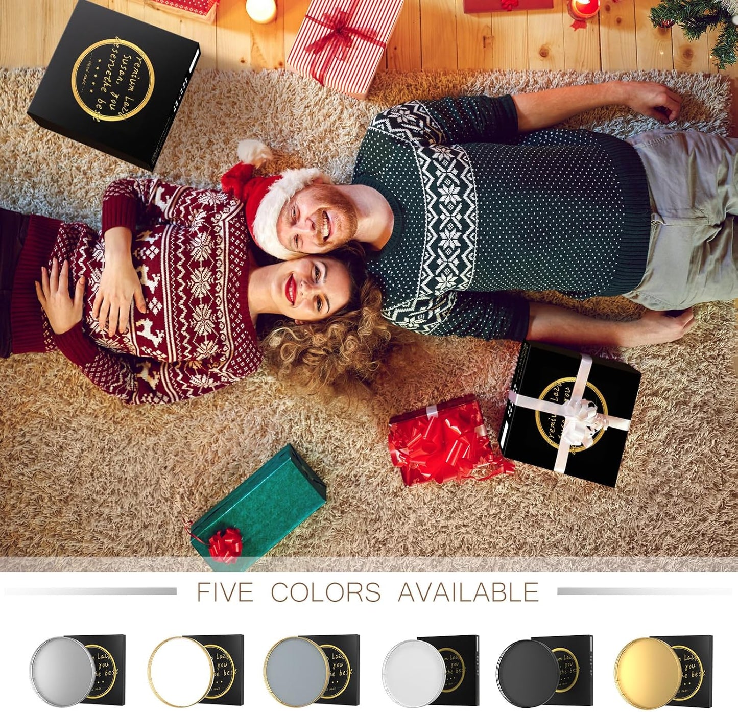 12" Silver Lazy Susan for Table Top, Oak Wood Lazy Susan Turntable Organizer for Dining Coffee Table Centerpiece Bar Decor Kitchen Countertop Bathroom Vanity Decorative Tray for Perfume Jewelry Round