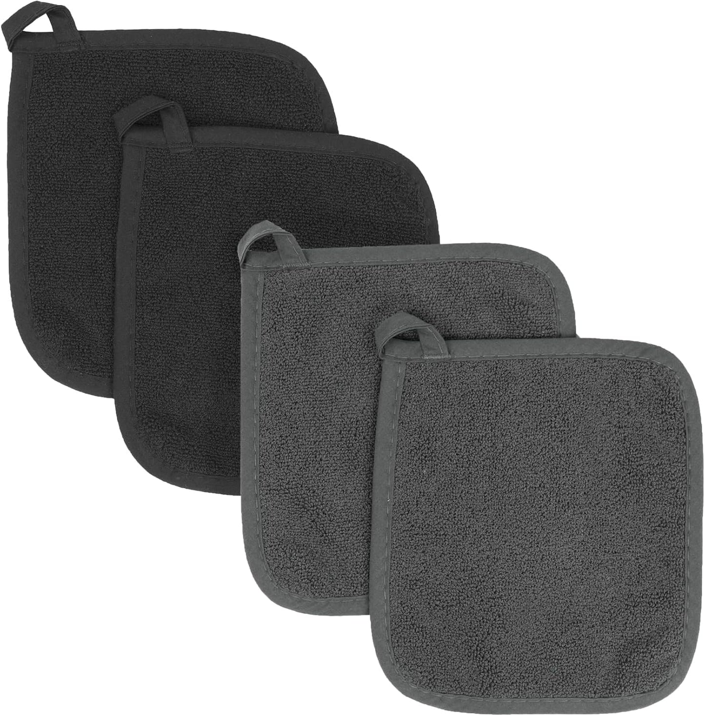 RITZ Terry Potholder & Hot Pad: Unparalleled Heat Resistant, Durable 100% Cotton – Ergonomically Designed for Optimal Grip – Easy-Care Machine Washable – 4-Pack, Black/Graphite