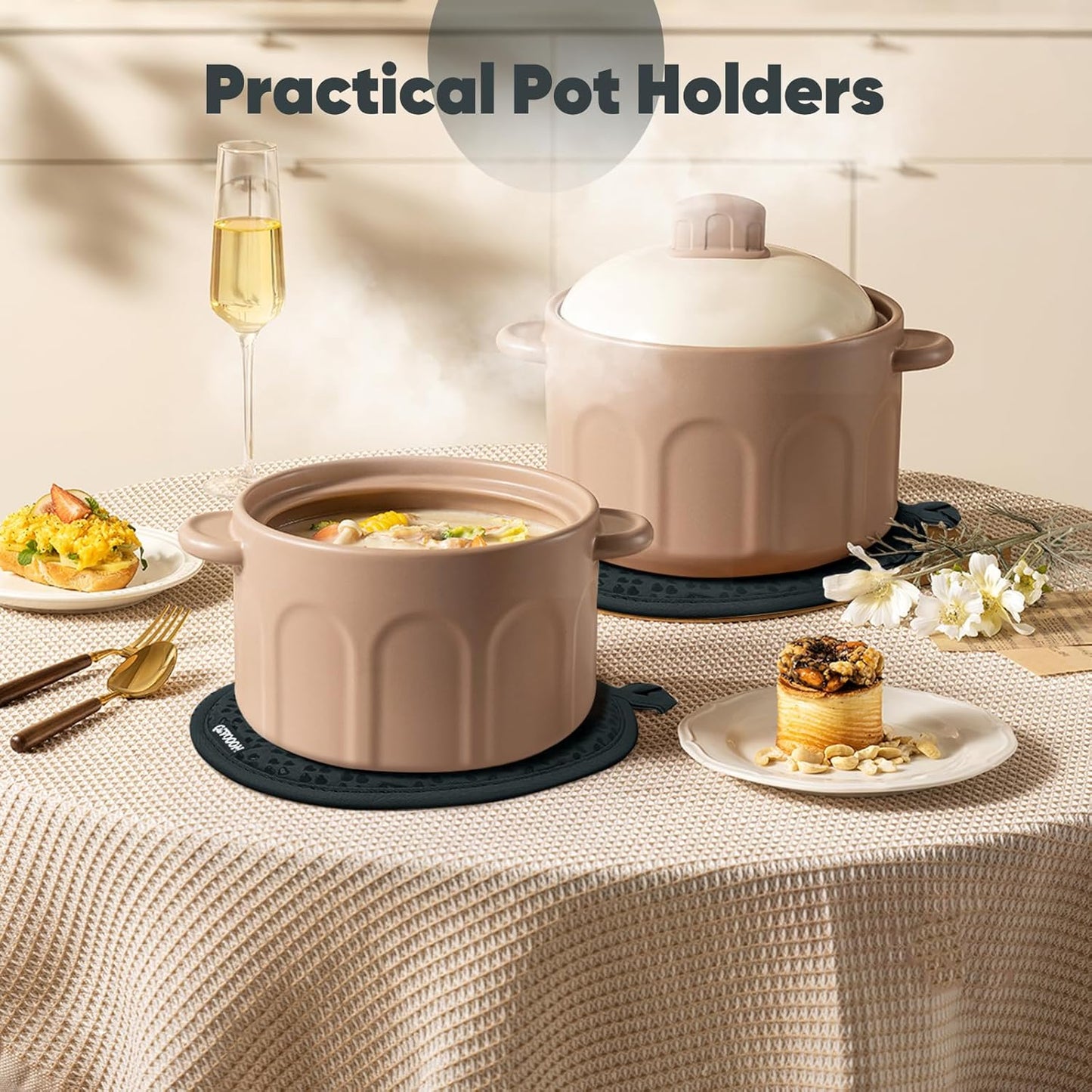 Oven Mitts and Pot Holders 4 Sets, Heat Resistant 500 ℉ Oven Mitt and Pot Holder,Oven Glove&Potholders with Non-Slip Silicone Surface,Kitchen Essentials for Cooking/Baking/BBQ-Deep Green